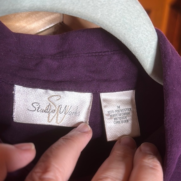 Vintage Studio Works Faux Suede Purple Button-Up Shirt Size Medium - Picture 2 of 8